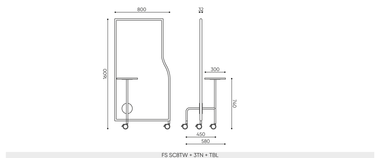 Parete fonoassorbente autoportante con tavolino_FLOS