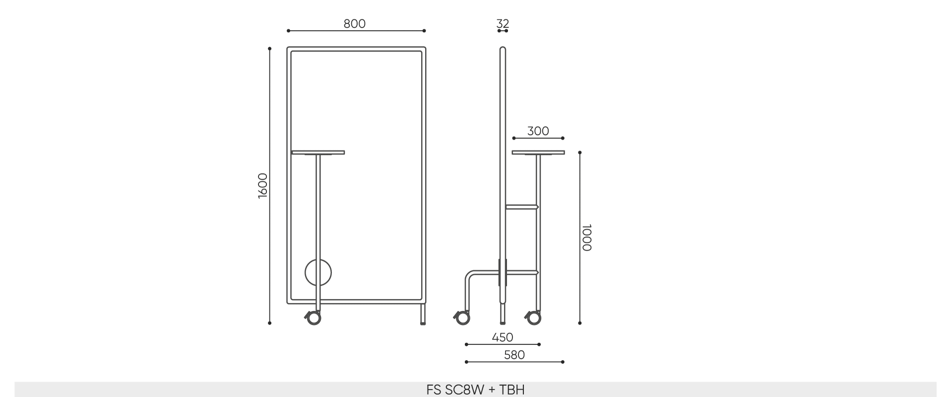 Parete fonoassorbente autoportante con tavolino_FLOS dritto