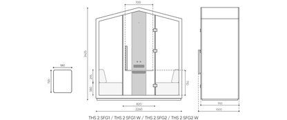 Cabina booth per sala riunione 2 persone_con sistema audio  Bluetooth e purificatore D&