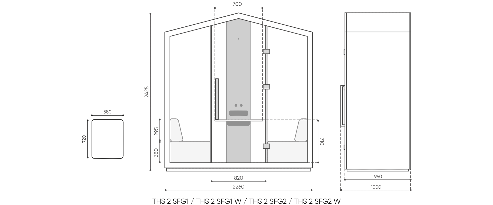 Cabina booth acustica per sala riunione 2 persone con divanetto_con sistema audio  Bluetooth e purificatore D&